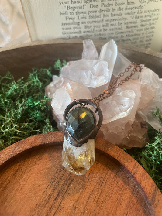 Electroformed Copper Labradorite and Raw Citrine Necklace