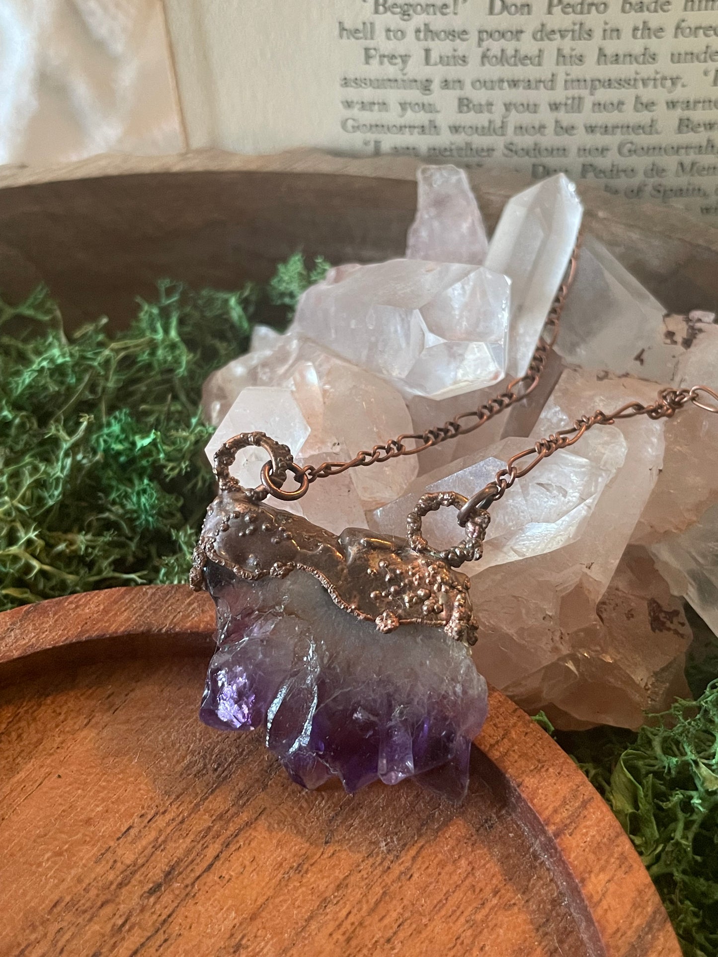 Electroformed Copper Amethyst Stalactite Stone Necklace