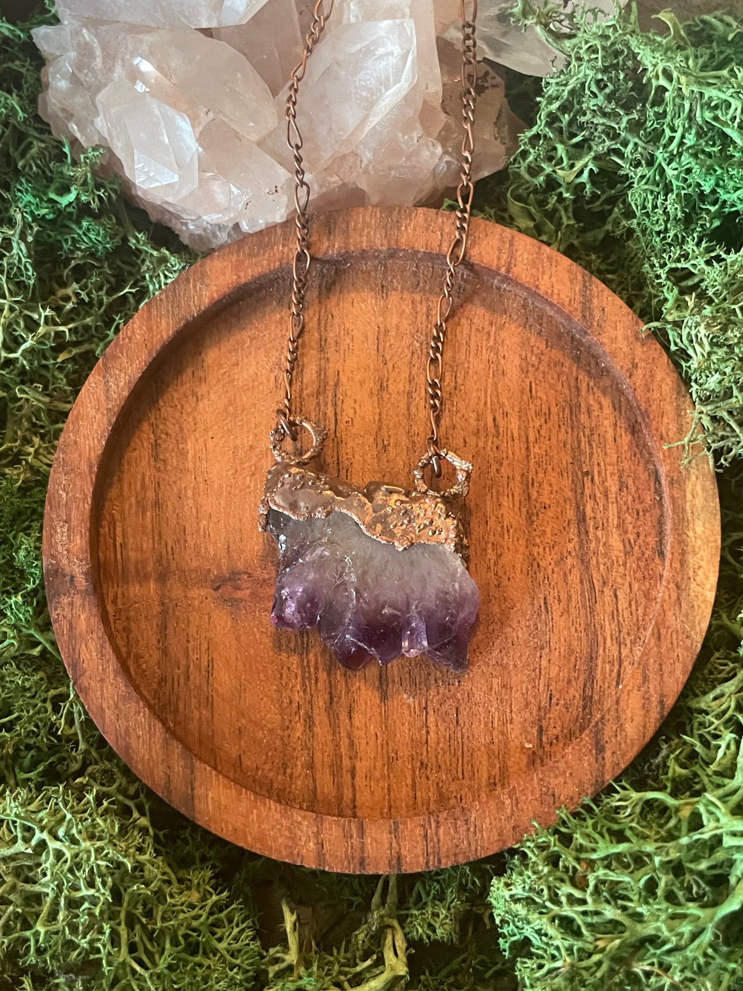 Electroformed Copper Amethyst Stalactite Stone Necklace