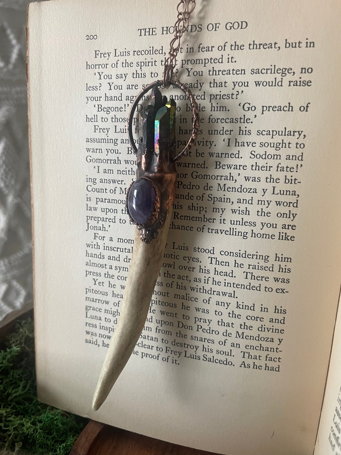 Electroformed Copper Aura Quartz and Amethyst Antler Wand Necklace