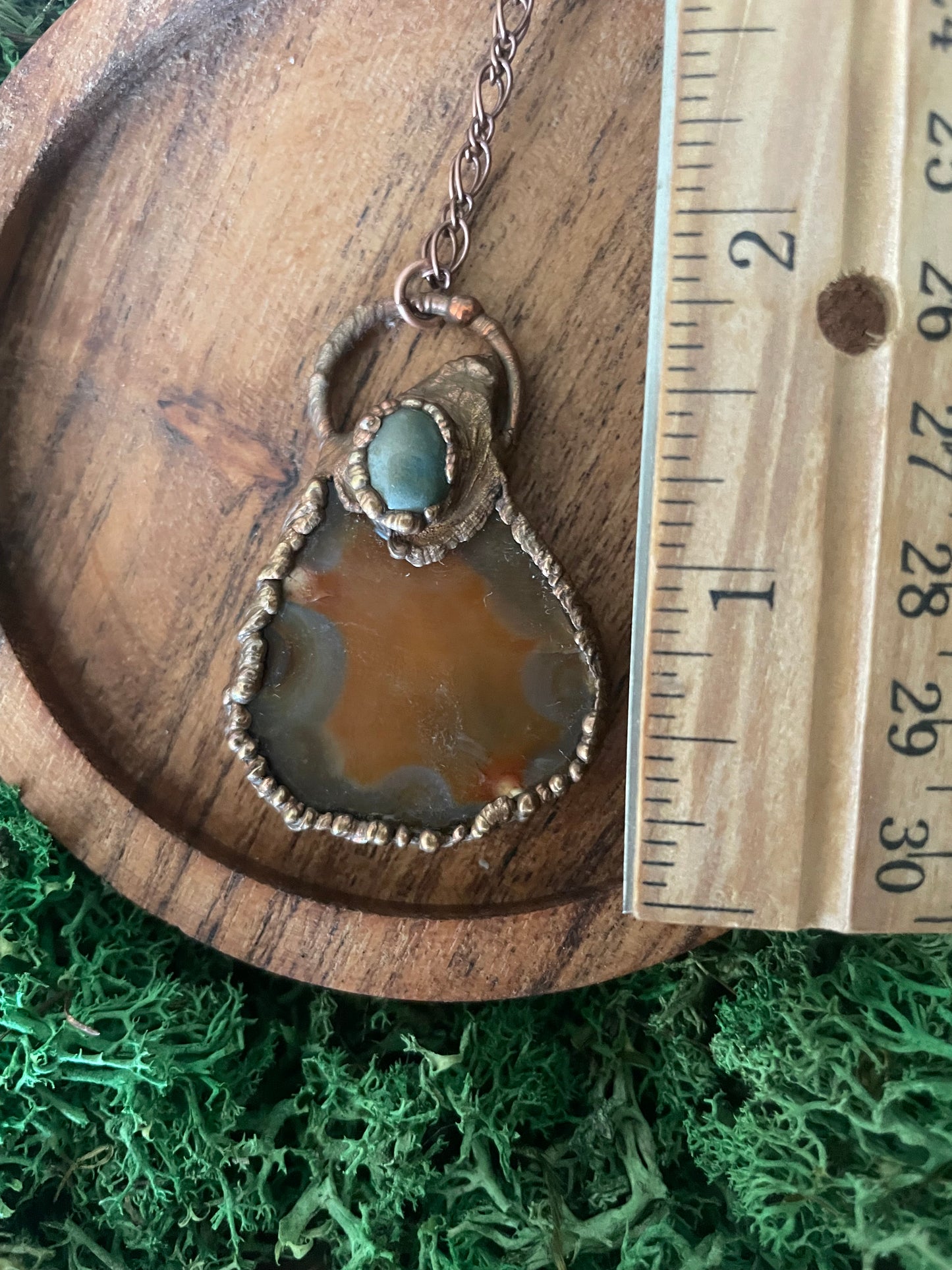 Electroformed Copper Agate Slice Stone Necklace