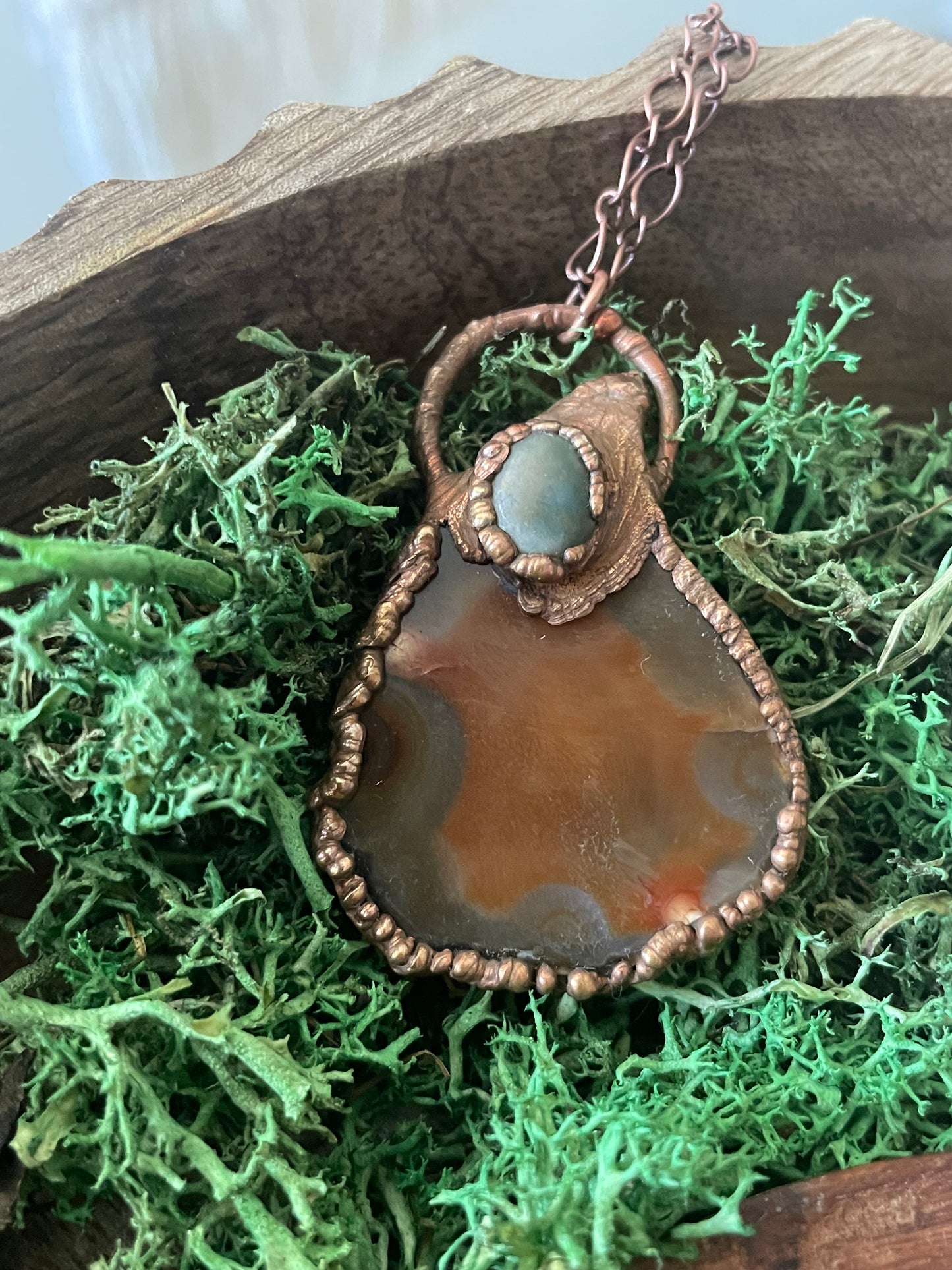 Electroformed Copper Agate Slice Stone Necklace