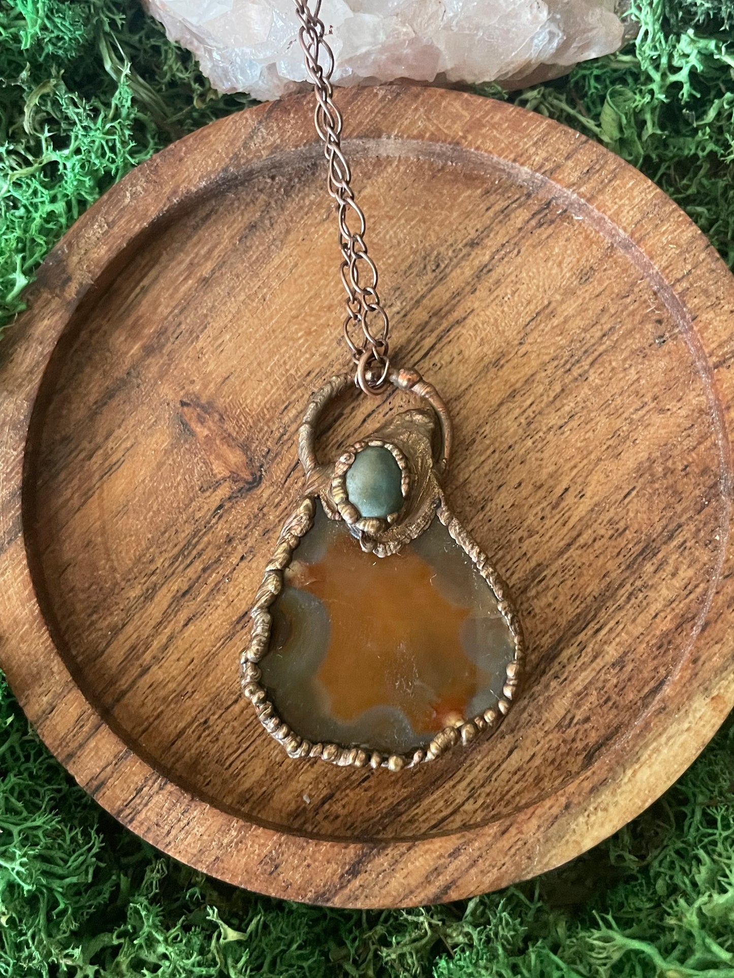 Electroformed Copper Agate Slice Stone Necklace