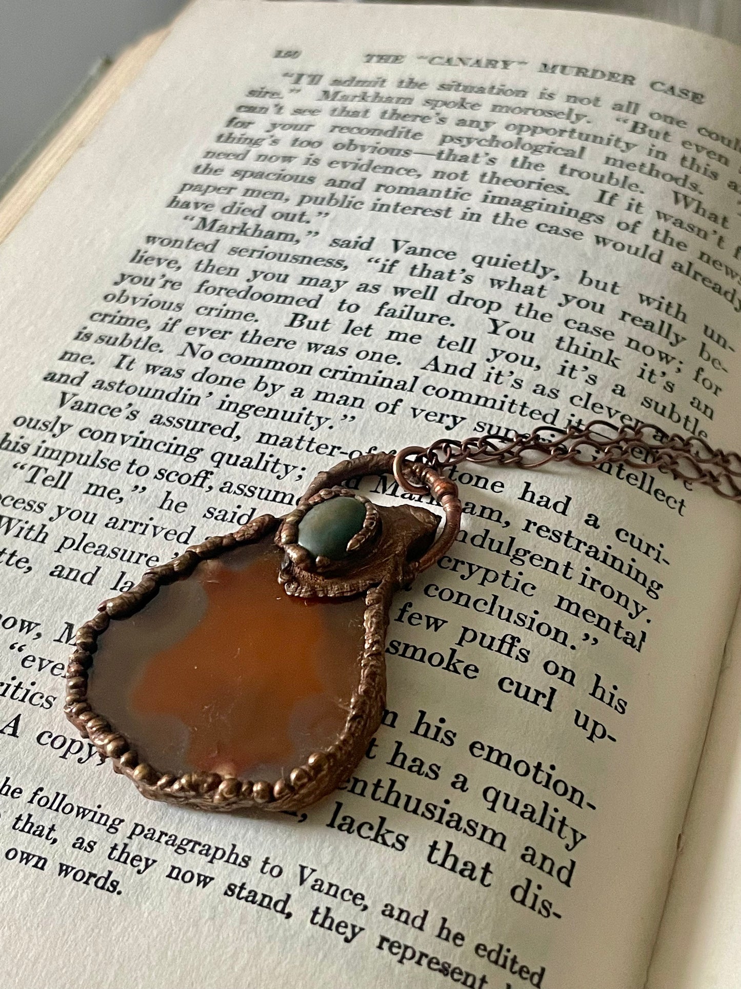 Electroformed Copper Agate Slice Stone Necklace