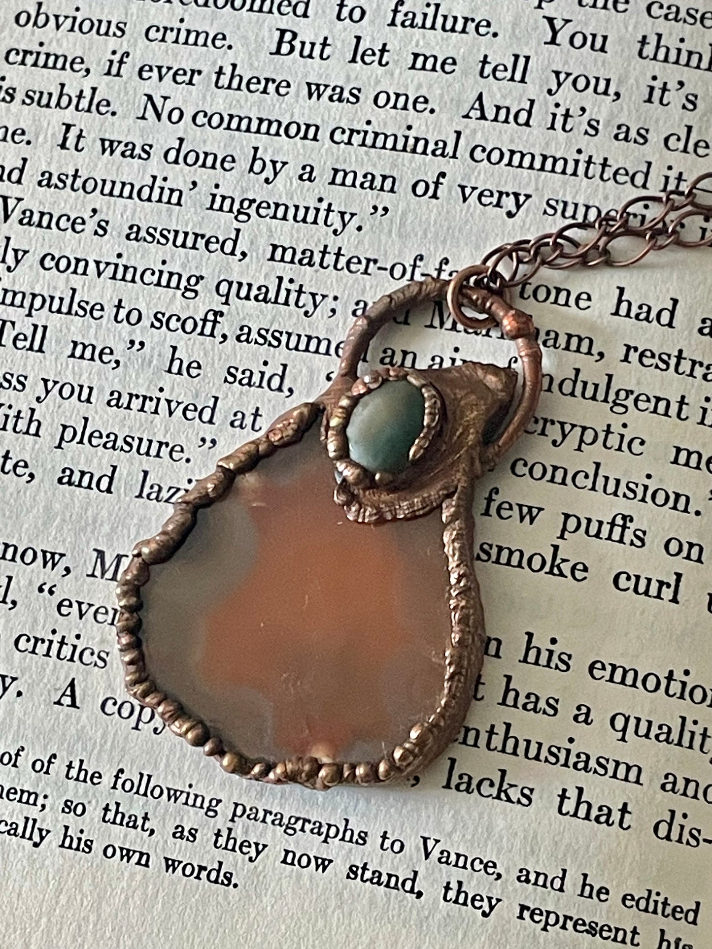 Electroformed Copper Agate Slice Stone Necklace