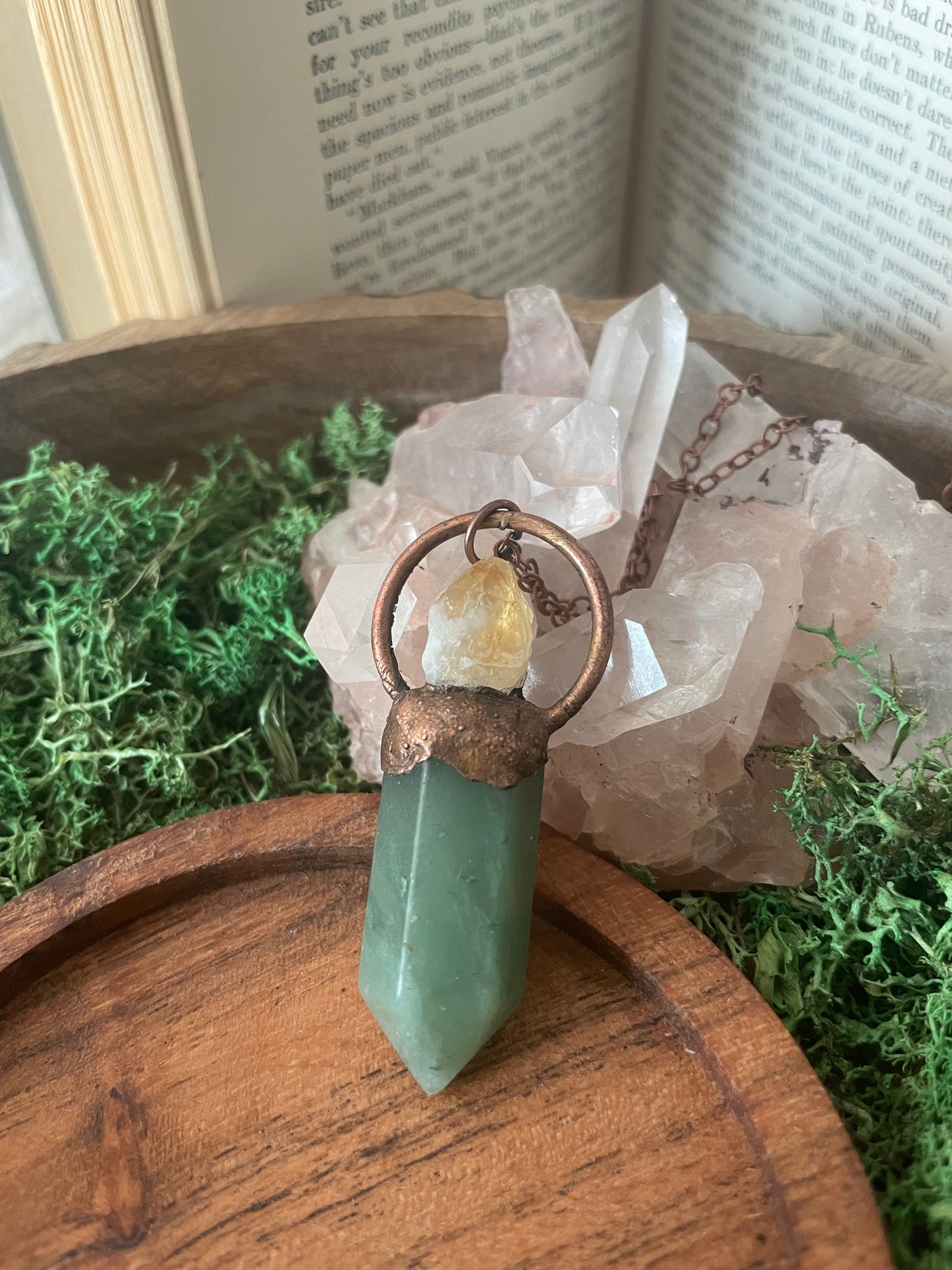 Electroformed Copper Green Aventurine and Raw Citrine Stone Necklace