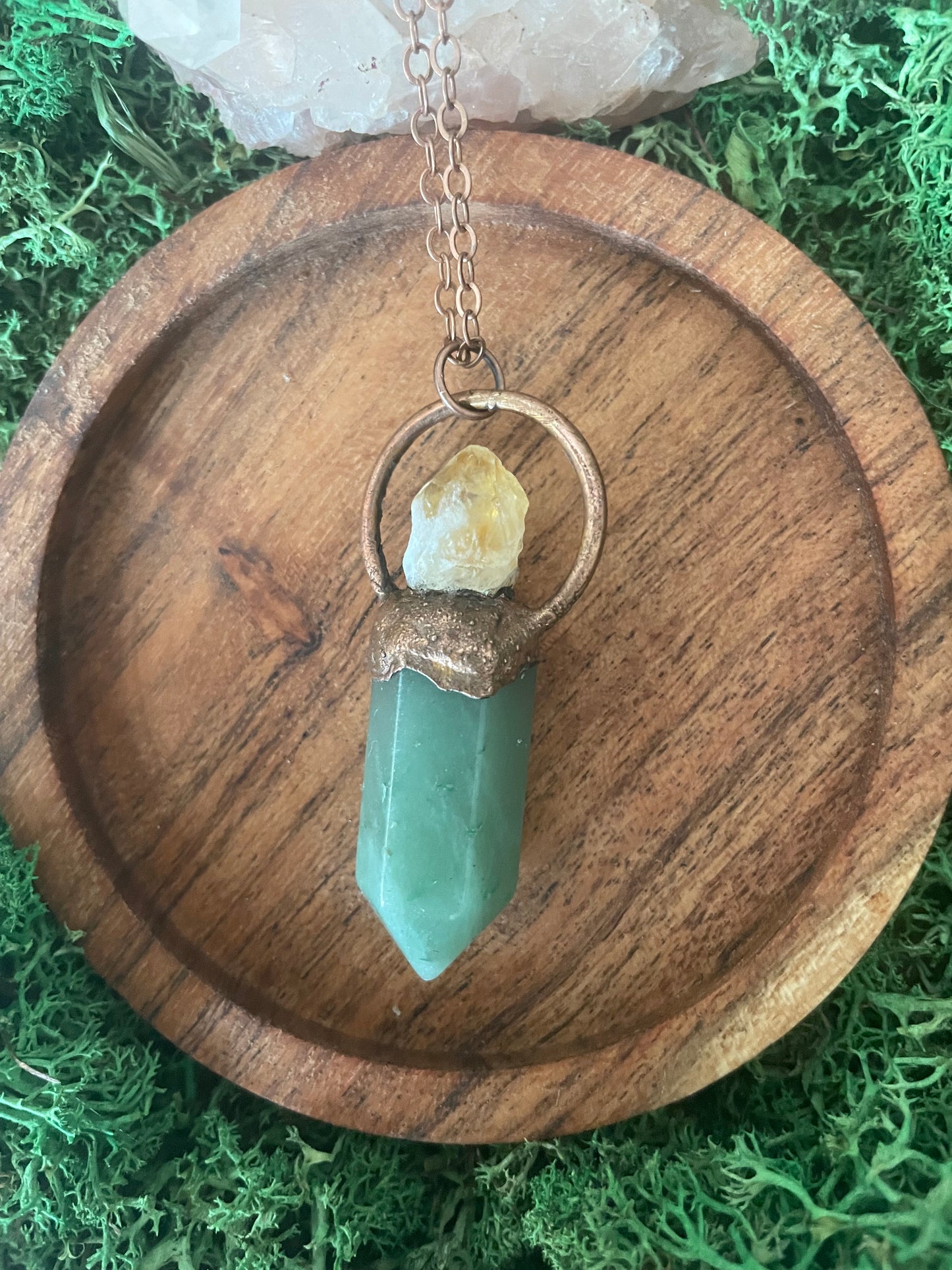 Electroformed Copper Green Aventurine and Raw Citrine Stone Necklace